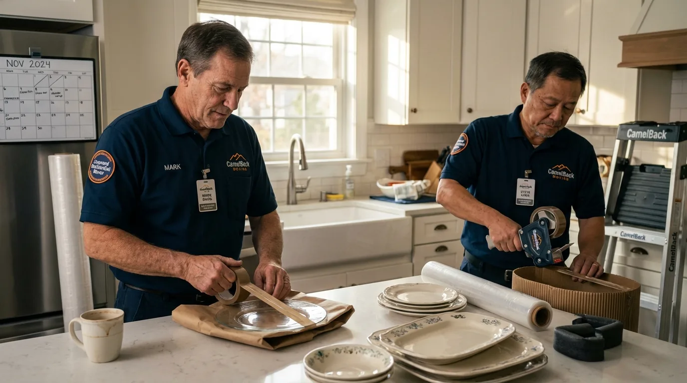 Professional crew packing kitchen dishware in Greenville, PA