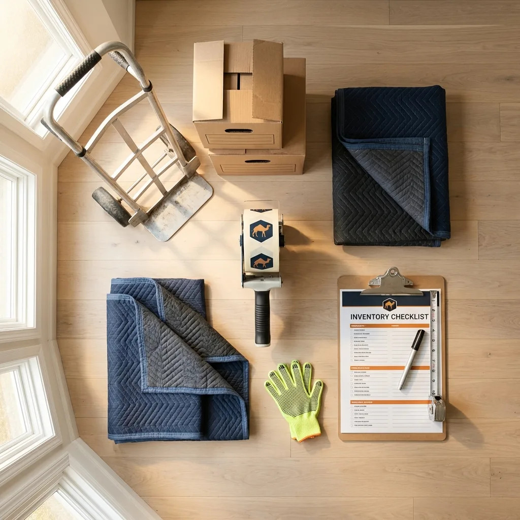Professional moving supplies and packing materials layout for Greenville residential relocations